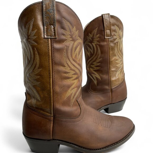 Laredo Leather Brown Embroidered Western Biker Cowboy Boots Men's 8.5 EW - Picture 1 of 13